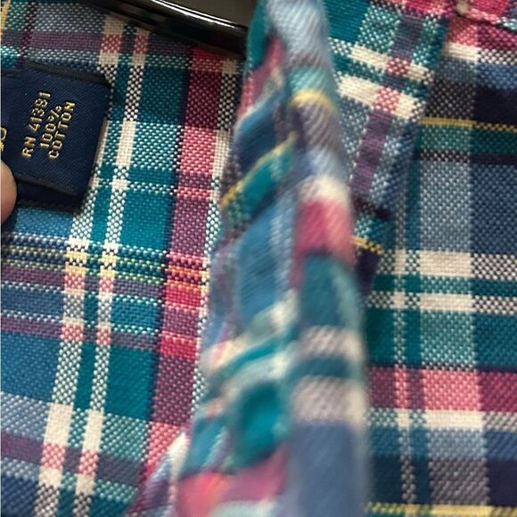 Ralph Lauren Classic Fit Plaid Cotton Red Green Multicolor Oxford Shirt Medium - Picture 4 of 6